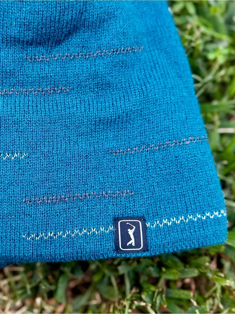 PGA Tour Teal Blue Knit Beanie with White Accent Stitches